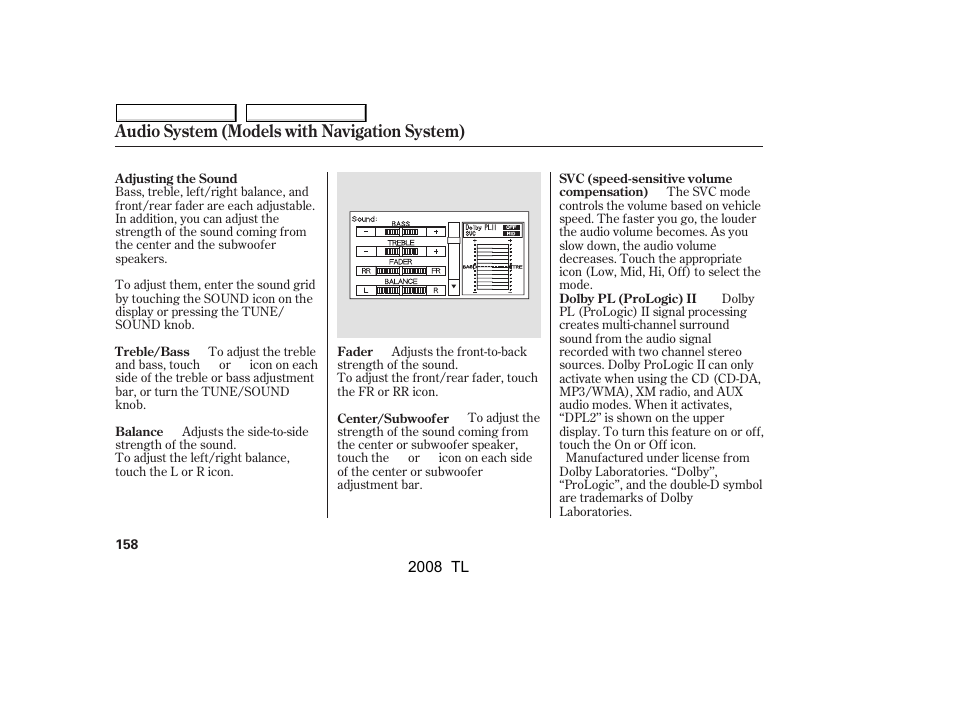 Audio system (models with navigation system) | Acura 2008 TL - Owner's Manual User Manual | Page 161 / 376