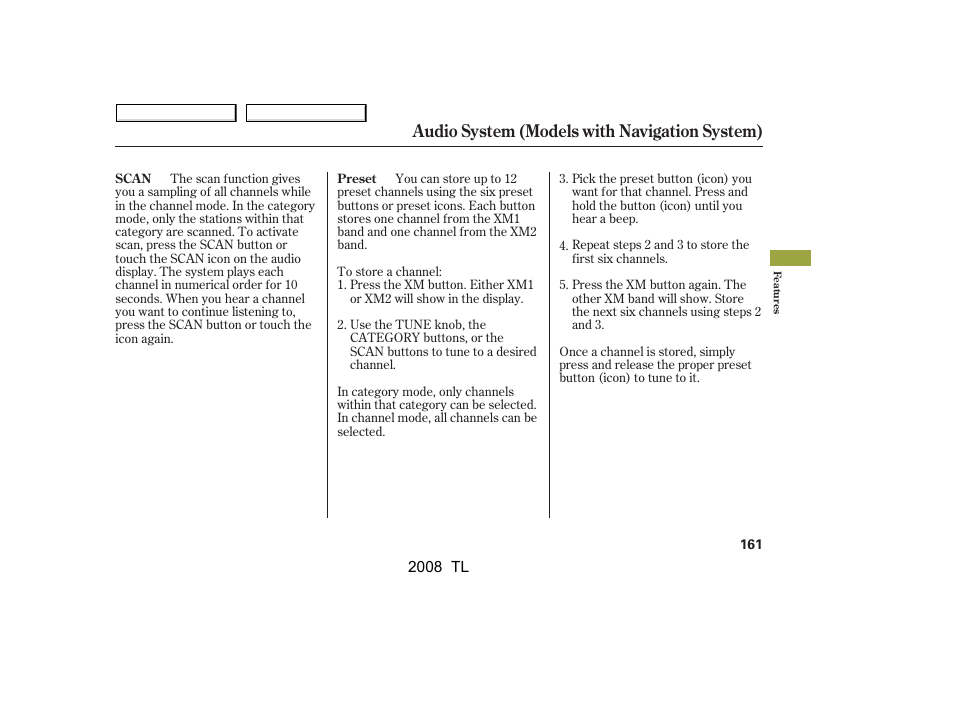 Audio system (models with navigation system) | Acura 2008 TL - Owner's Manual User Manual | Page 164 / 376