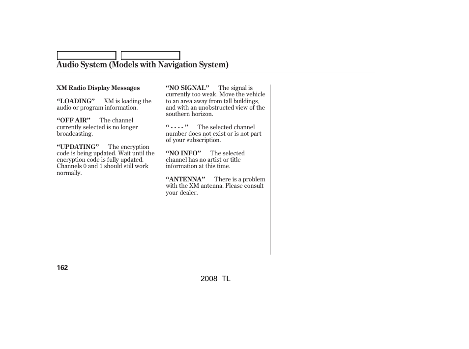 Audio system (models with navigation system) | Acura 2008 TL - Owner's Manual User Manual | Page 165 / 376