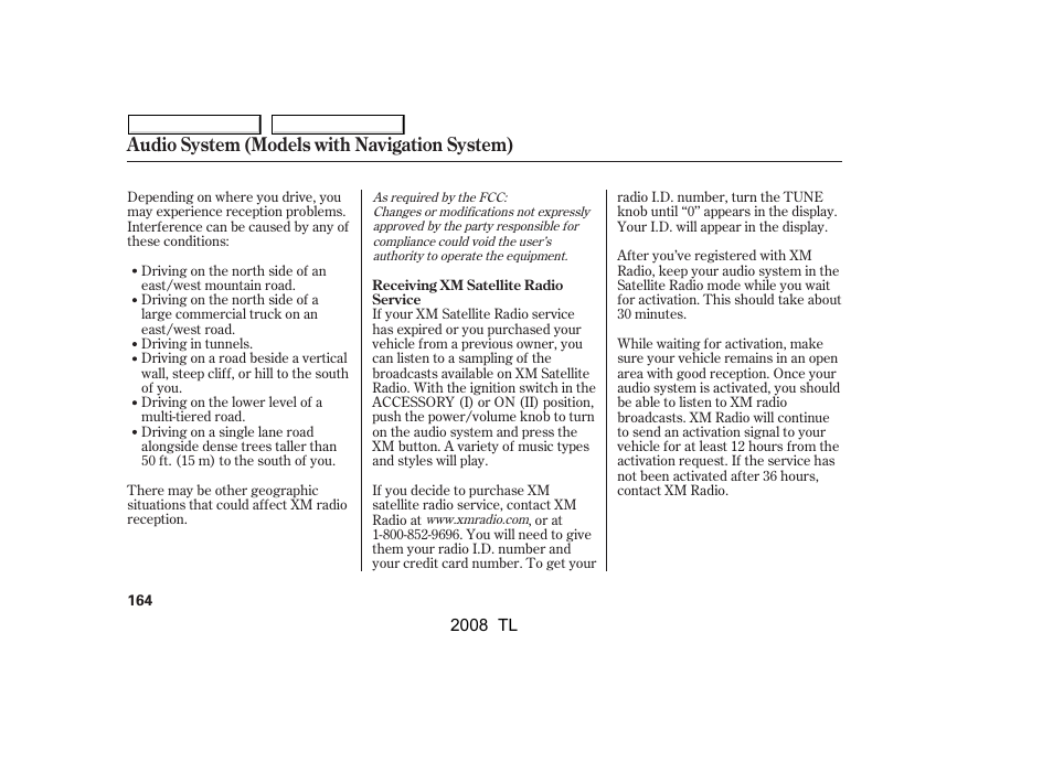 Audio system (models with navigation system) | Acura 2008 TL - Owner's Manual User Manual | Page 167 / 376