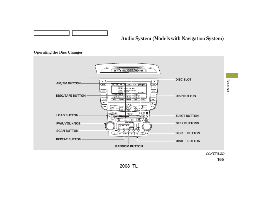 Audio system (models with navigation system), 2008 tl | Acura 2008 TL - Owner's Manual User Manual | Page 168 / 376