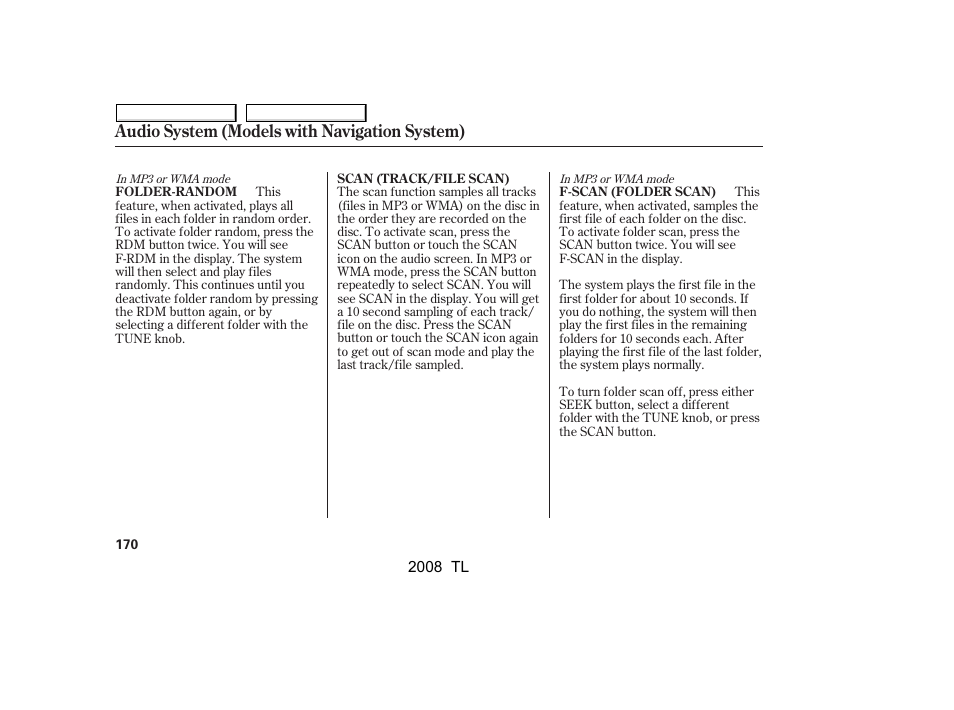 Audio system (models with navigation system) | Acura 2008 TL - Owner's Manual User Manual | Page 173 / 376