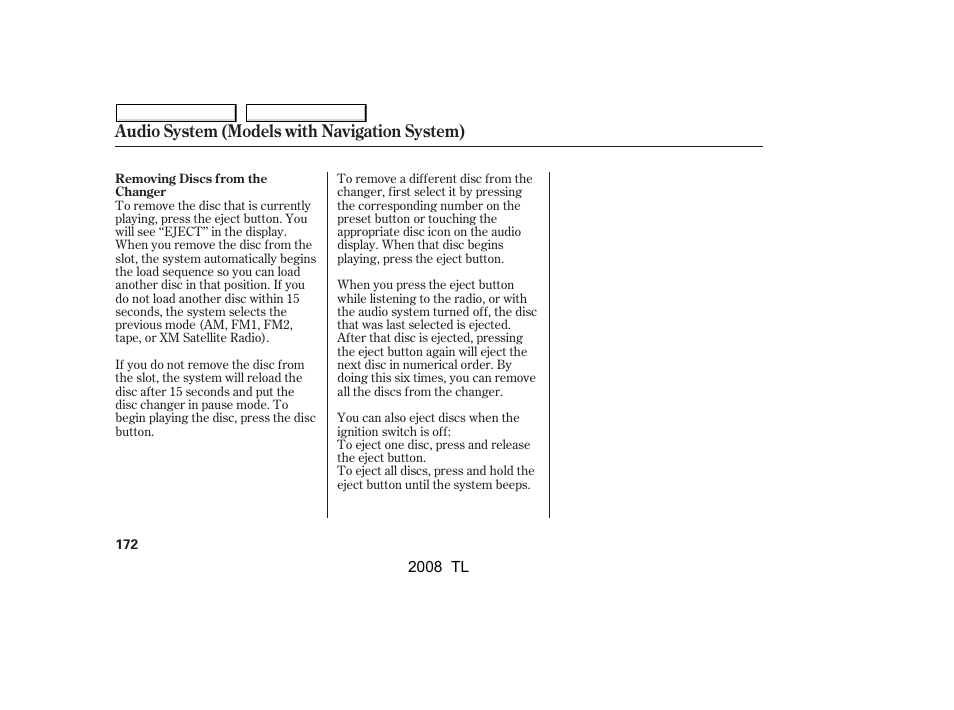 Audio system (models with navigation system) | Acura 2008 TL - Owner's Manual User Manual | Page 175 / 376