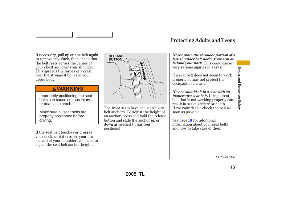 Protecting adults and teens, 2008 tl | Acura 2008 TL - Owner's Manual User Manual | Page 18 / 376