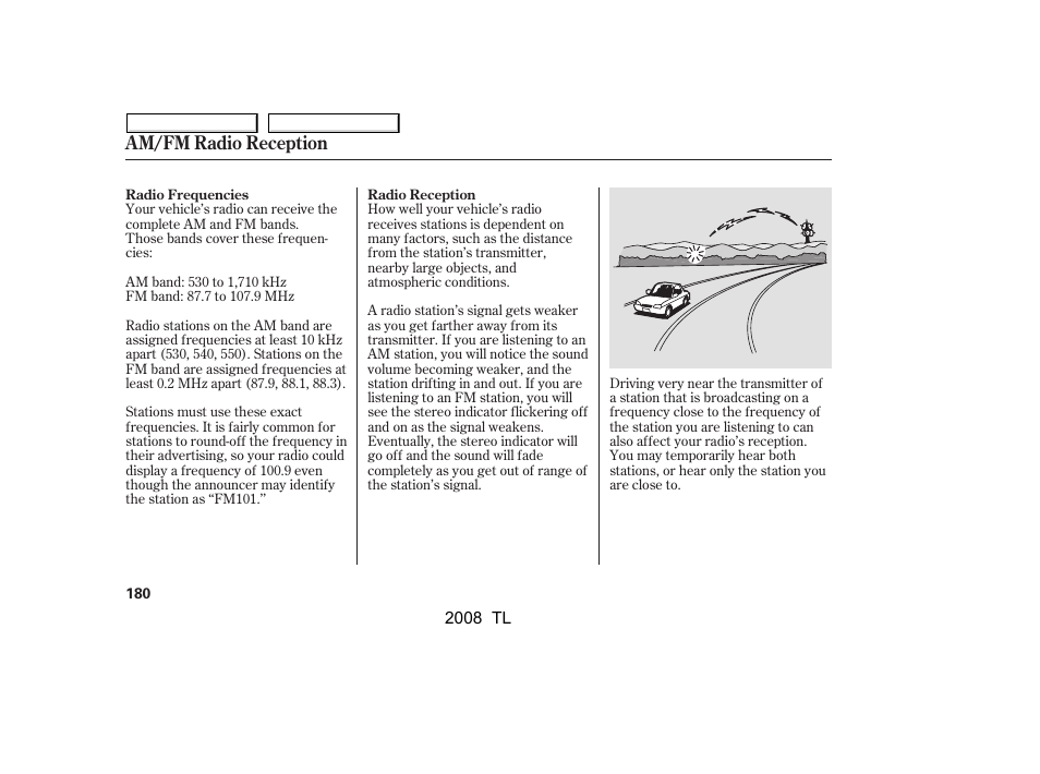 Am/fm radio reception | Acura 2008 TL - Owner's Manual User Manual | Page 183 / 376
