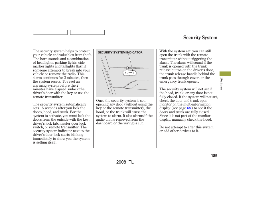 Security system | Acura 2008 TL - Owner's Manual User Manual | Page 188 / 376