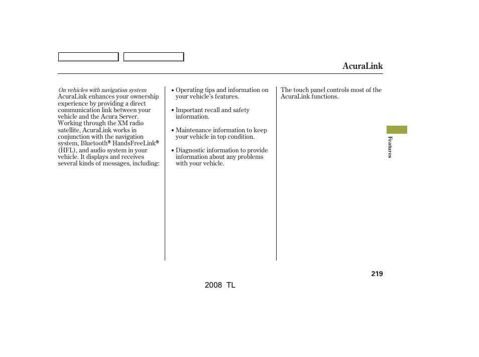 Acuralink | Acura 2008 TL - Owner's Manual User Manual | Page 222 / 376