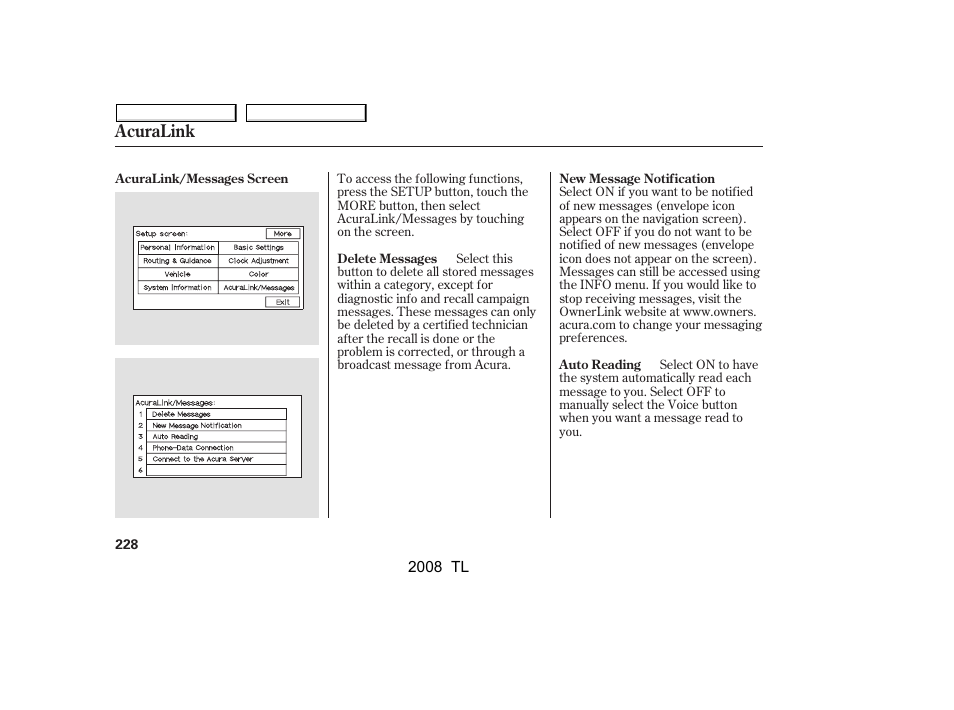 Acuralink | Acura 2008 TL - Owner's Manual User Manual | Page 231 / 376