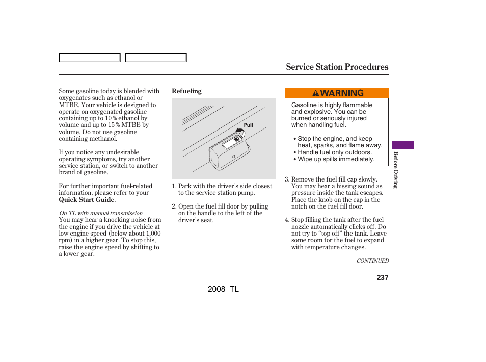 Service station procedures | Acura 2008 TL - Owner's Manual User Manual | Page 240 / 376