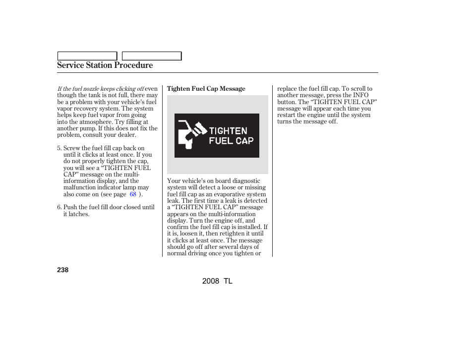 Service station procedure | Acura 2008 TL - Owner's Manual User Manual | Page 241 / 376