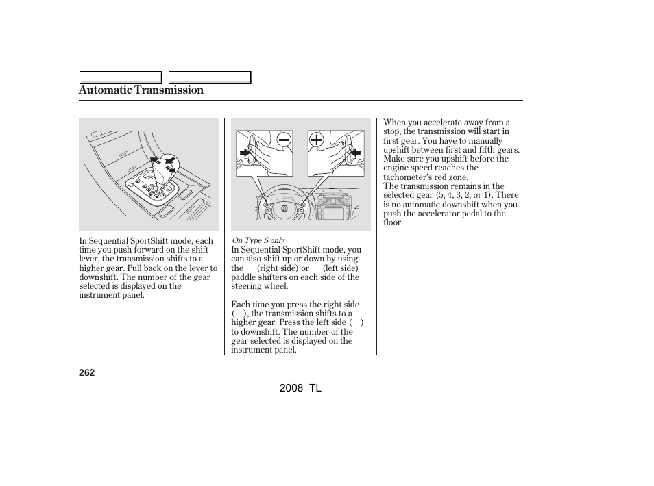 Automatic transmission | Acura 2008 TL - Owner's Manual User Manual | Page 265 / 376