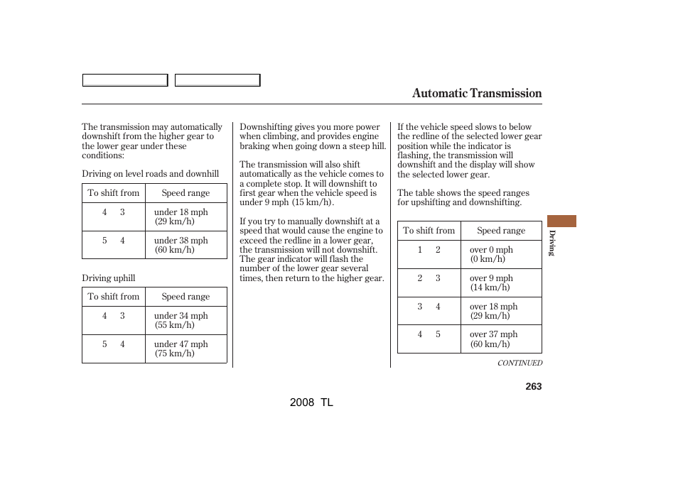 Automatic transmission | Acura 2008 TL - Owner's Manual User Manual | Page 266 / 376