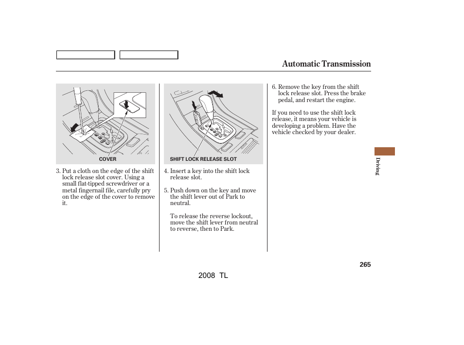 Automatic transmission | Acura 2008 TL - Owner's Manual User Manual | Page 268 / 376