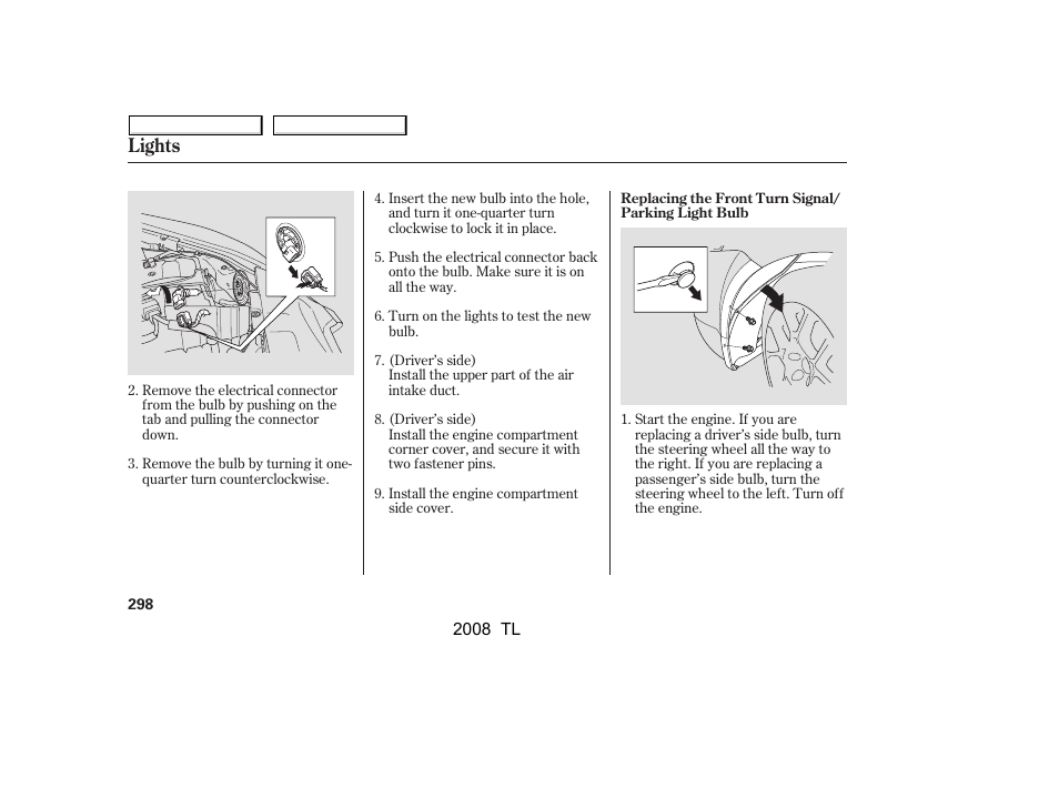 Lights | Acura 2008 TL - Owner's Manual User Manual | Page 301 / 376