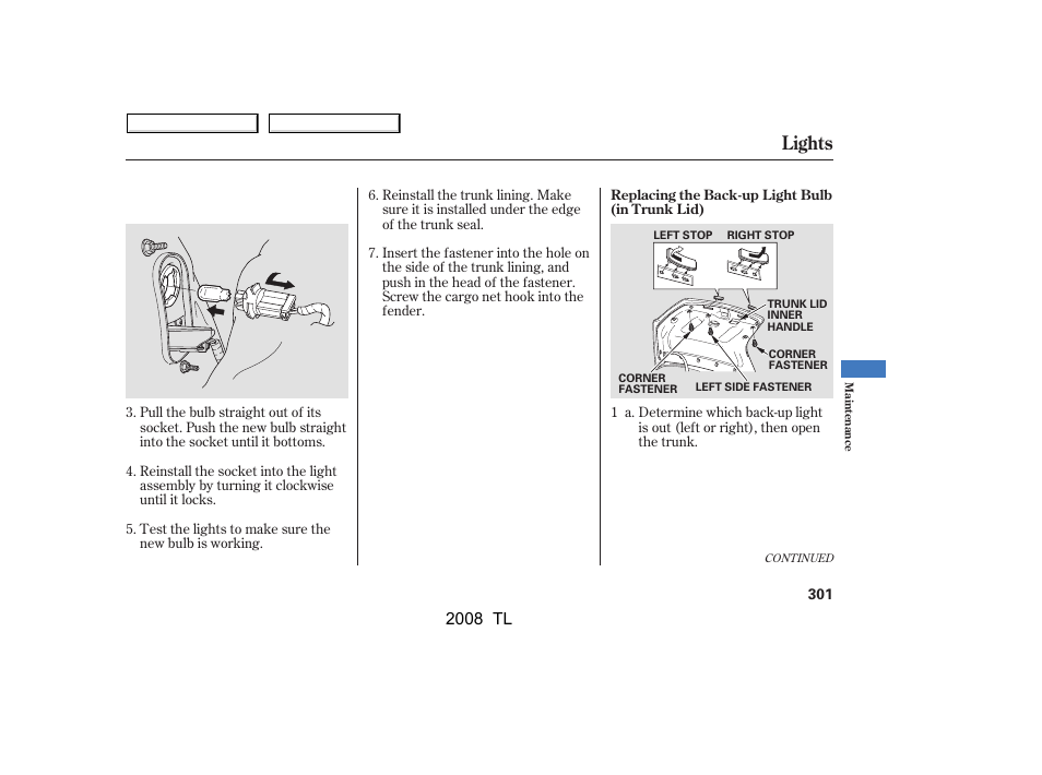 Lights, 2008 tl | Acura 2008 TL - Owner's Manual User Manual | Page 304 / 376