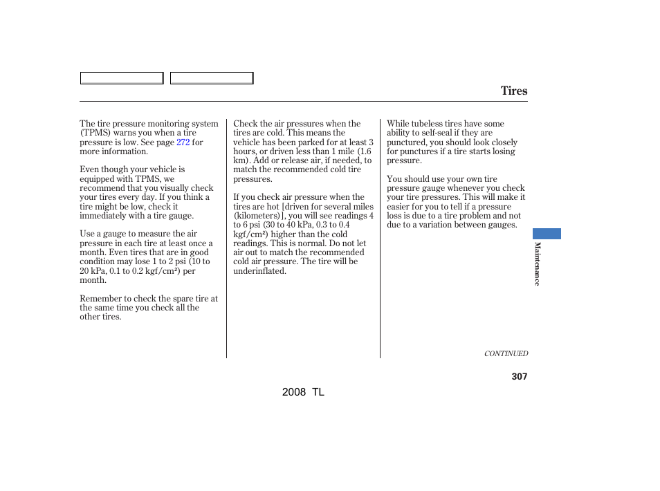 Tires | Acura 2008 TL - Owner's Manual User Manual | Page 310 / 376