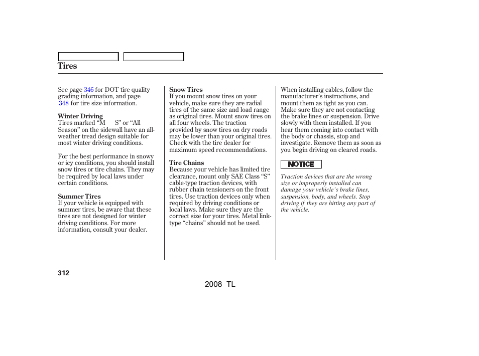 Tires | Acura 2008 TL - Owner's Manual User Manual | Page 315 / 376