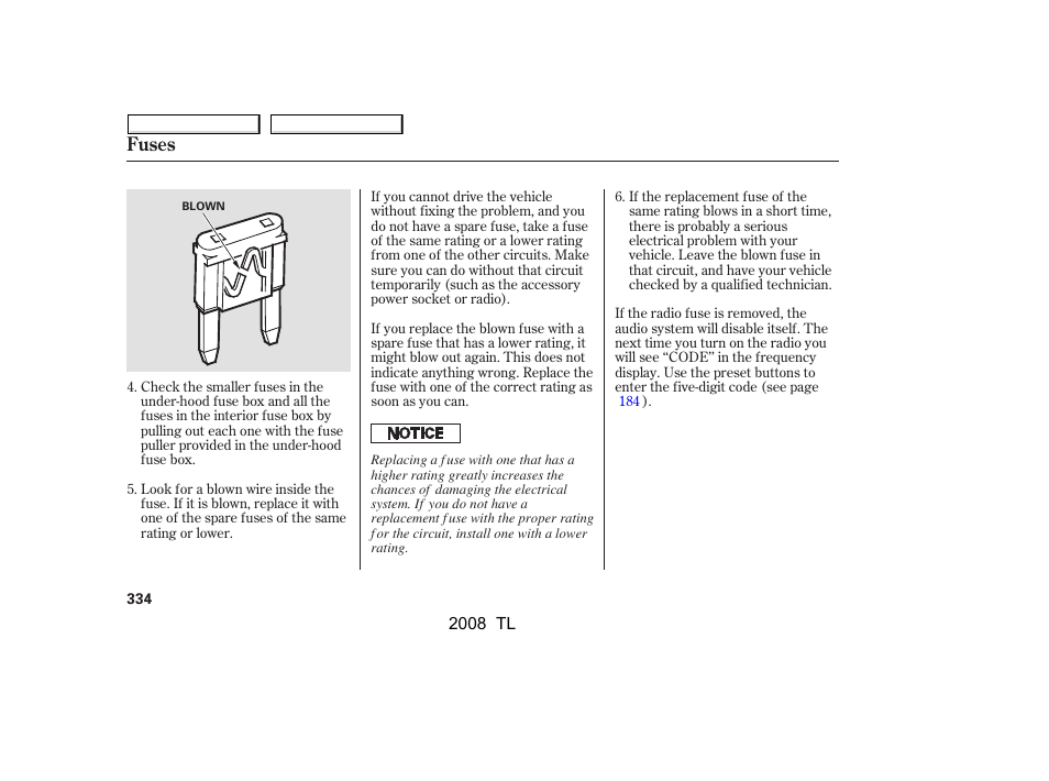 Fuses | Acura 2008 TL - Owner's Manual User Manual | Page 337 / 376