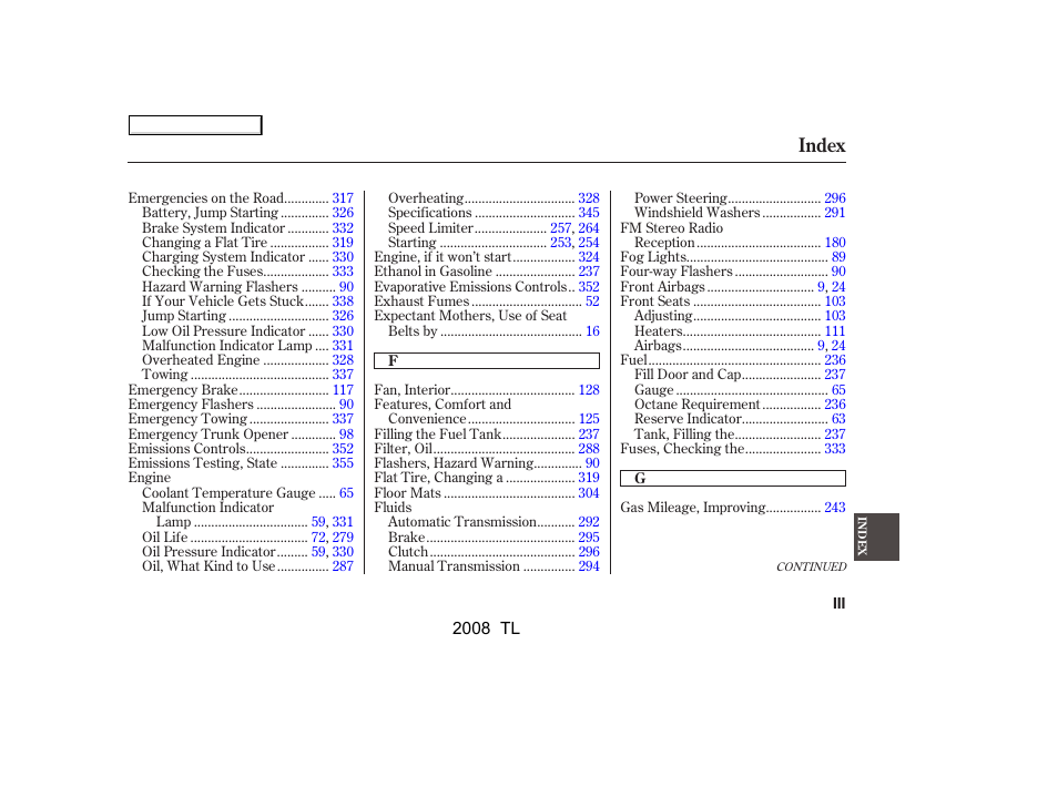 Index | Acura 2008 TL - Owner's Manual User Manual | Page 368 / 376