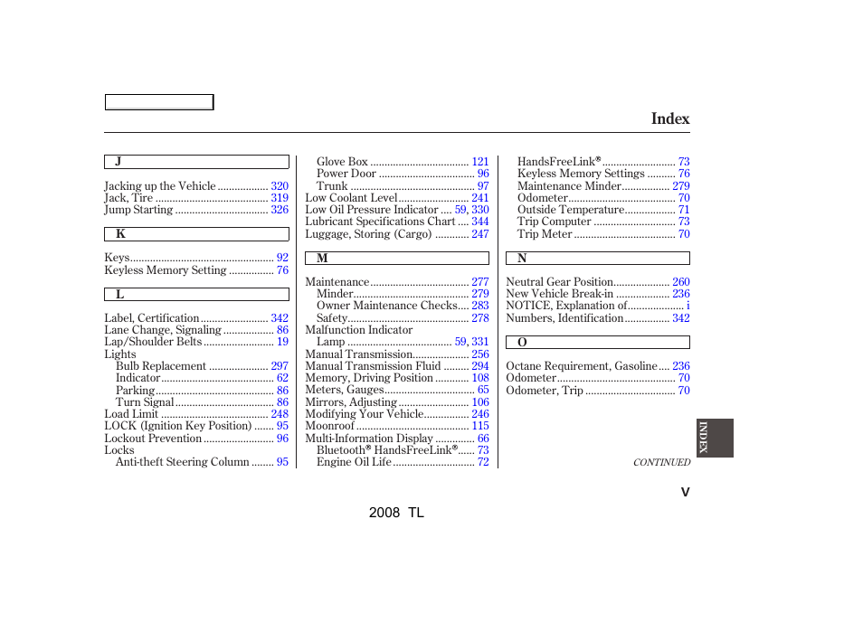 Index | Acura 2008 TL - Owner's Manual User Manual | Page 370 / 376