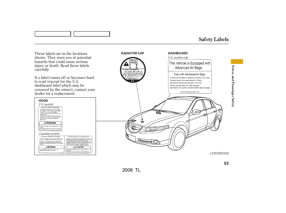 Safety labels, 2008 tl | Acura 2008 TL - Owner's Manual User Manual | Page 56 / 376