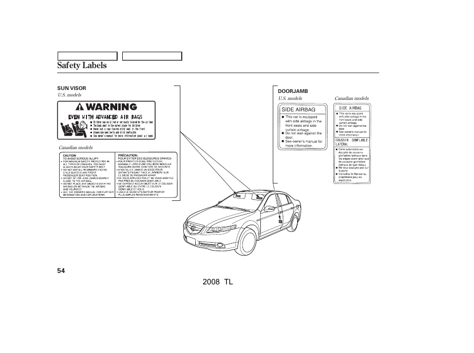 Safety labels, 2008 tl | Acura 2008 TL - Owner's Manual User Manual | Page 57 / 376