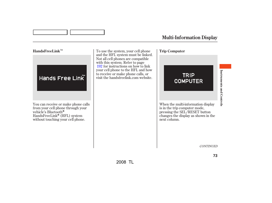 Multi-information display, 2008 tl | Acura 2008 TL - Owner's Manual User Manual | Page 76 / 376