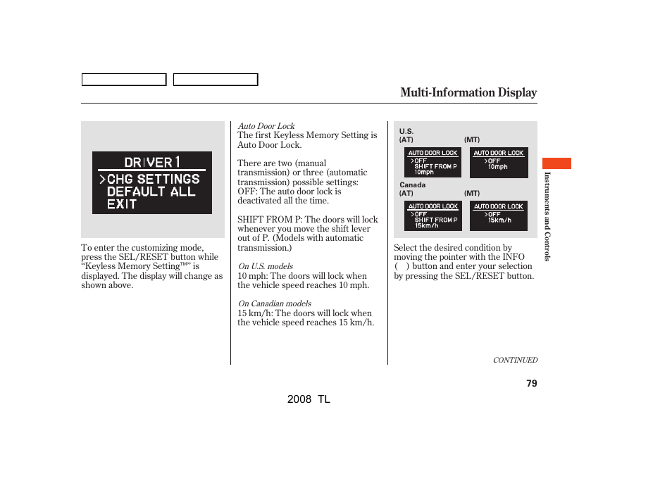 Multi-information display, 2008 tl | Acura 2008 TL - Owner's Manual User Manual | Page 82 / 376