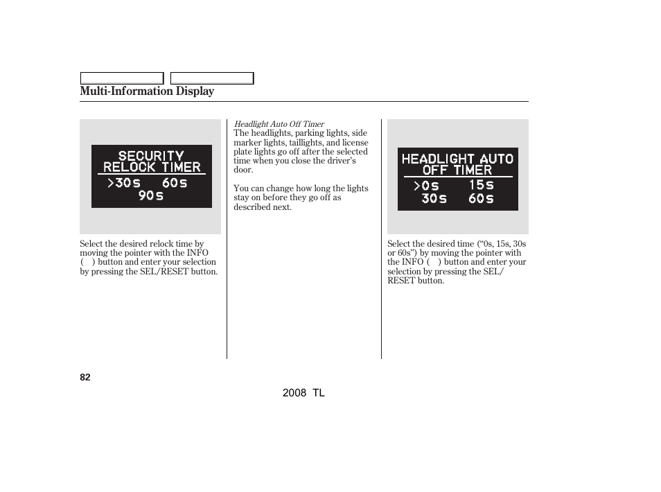 Multi-information display | Acura 2008 TL - Owner's Manual User Manual | Page 85 / 376