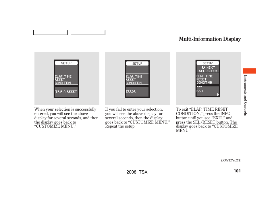 Multi-information display | Acura 2008 TSX - Owner's Manual User Manual | Page 104 / 388