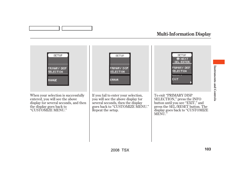 Multi-information display | Acura 2008 TSX - Owner's Manual User Manual | Page 106 / 388