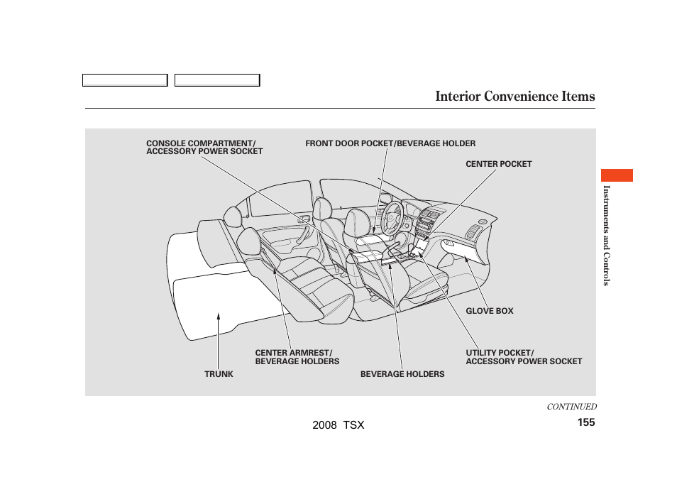 Interior convenience items | Acura 2008 TSX - Owner's Manual User Manual | Page 158 / 388