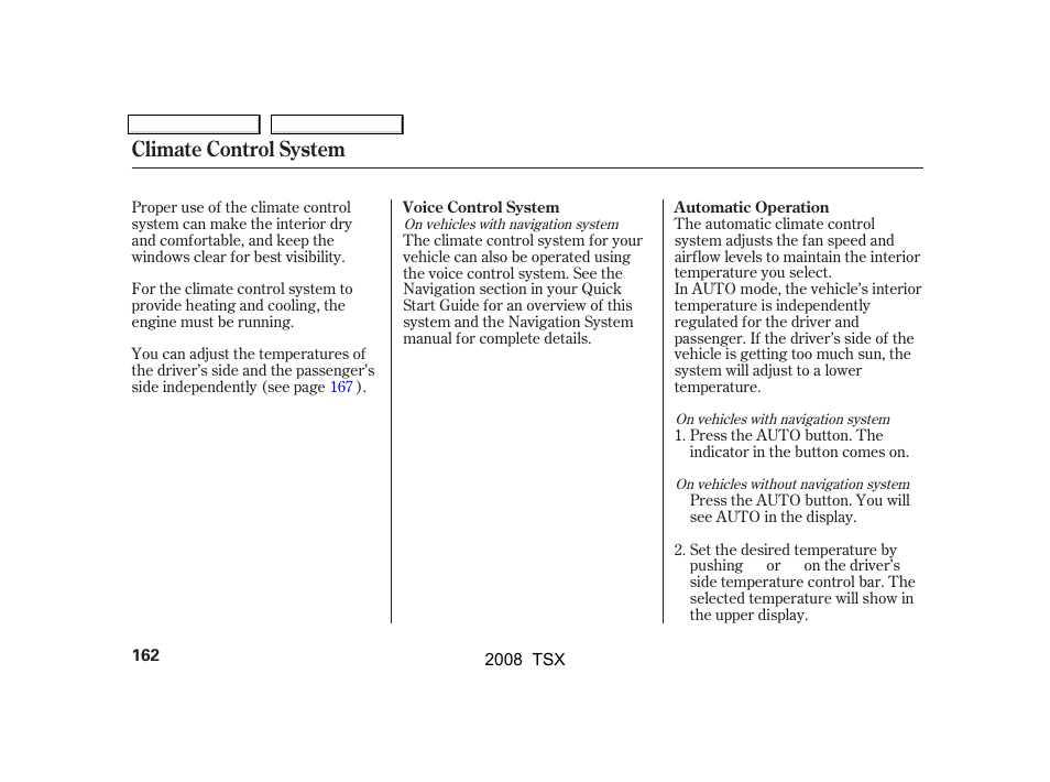 Climate control system | Acura 2008 TSX - Owner's Manual User Manual | Page 165 / 388