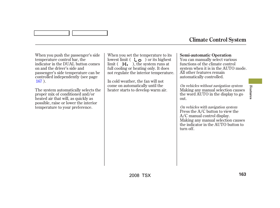 Climate control system | Acura 2008 TSX - Owner's Manual User Manual | Page 166 / 388