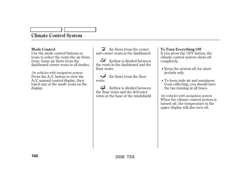 Climate control system | Acura 2008 TSX - Owner's Manual User Manual | Page 169 / 388