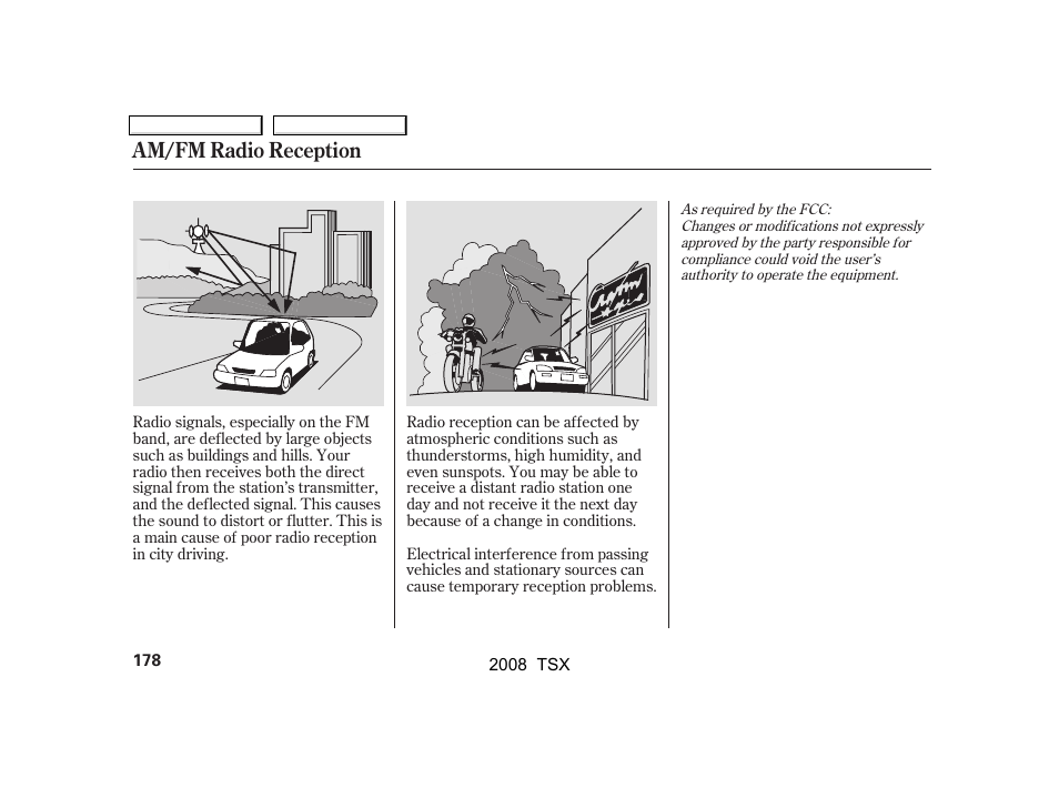 Am/fm radio reception | Acura 2008 TSX - Owner's Manual User Manual | Page 181 / 388