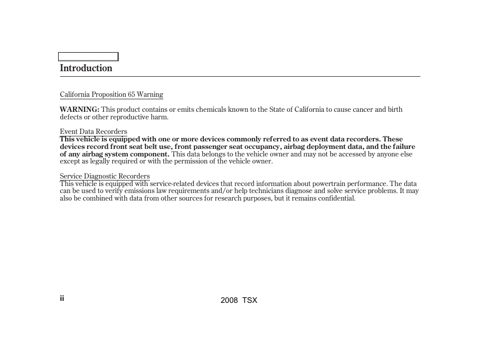 Introduction | Acura 2008 TSX - Owner's Manual User Manual | Page 2 / 388