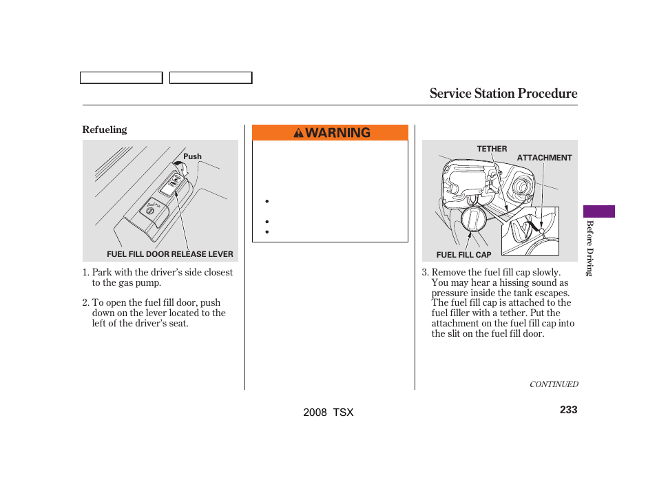 Service station procedure | Acura 2008 TSX - Owner's Manual User Manual | Page 236 / 388