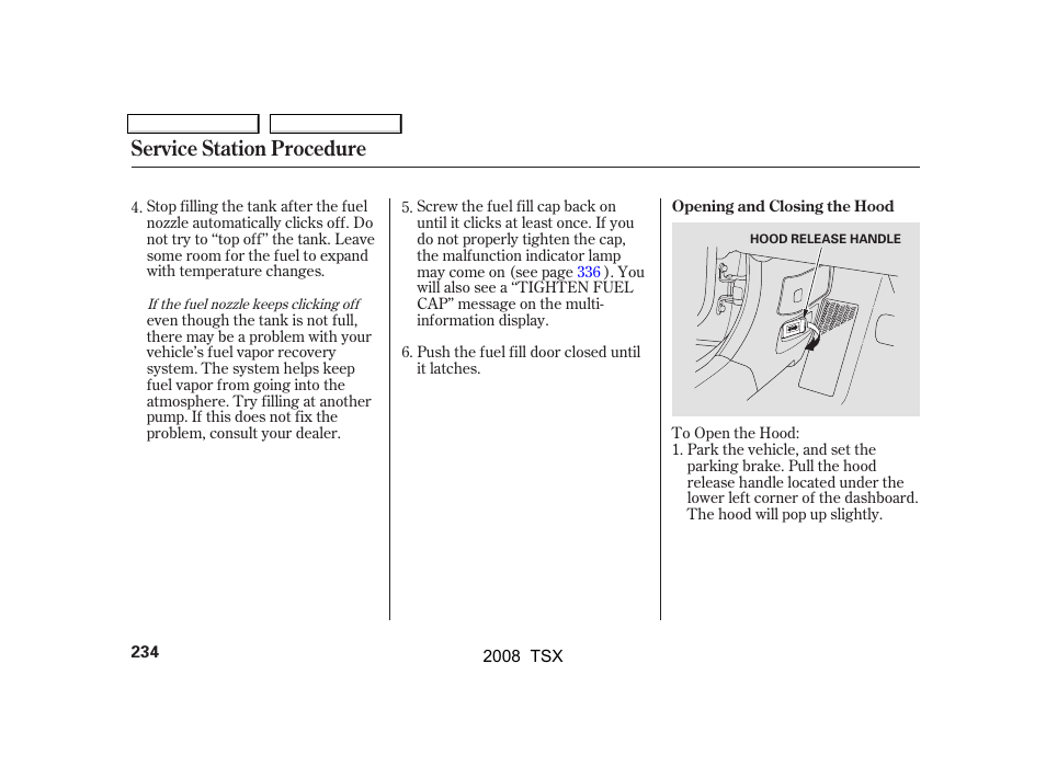 Service station procedure | Acura 2008 TSX - Owner's Manual User Manual | Page 237 / 388