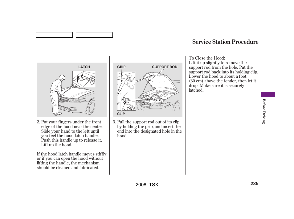 Service station procedure | Acura 2008 TSX - Owner's Manual User Manual | Page 238 / 388