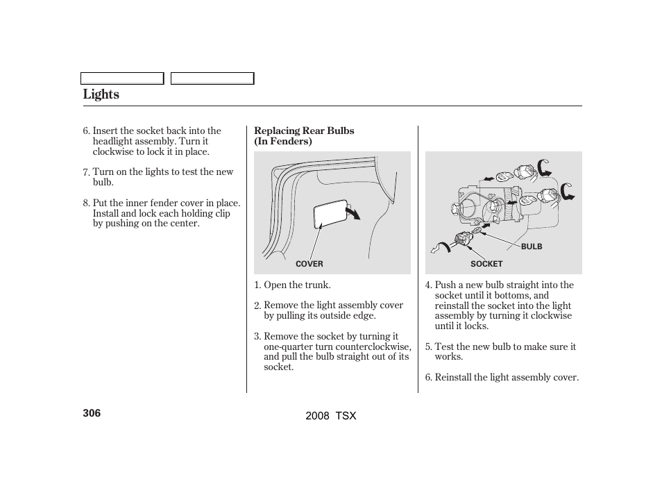 Lights | Acura 2008 TSX - Owner's Manual User Manual | Page 309 / 388