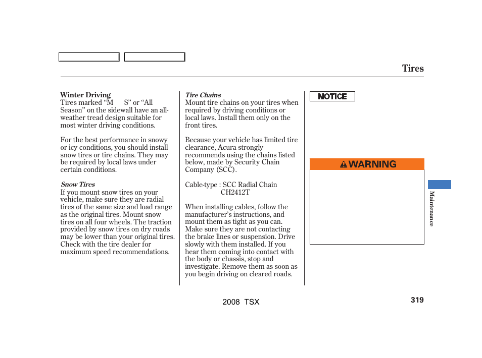 Tires | Acura 2008 TSX - Owner's Manual User Manual | Page 322 / 388