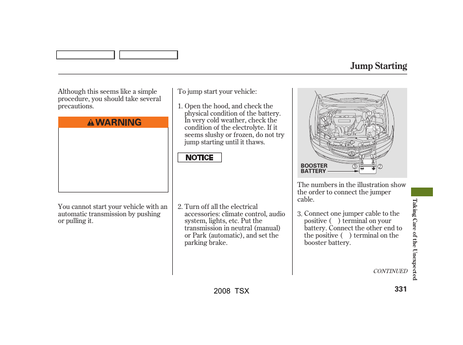 Jump starting | Acura 2008 TSX - Owner's Manual User Manual | Page 334 / 388