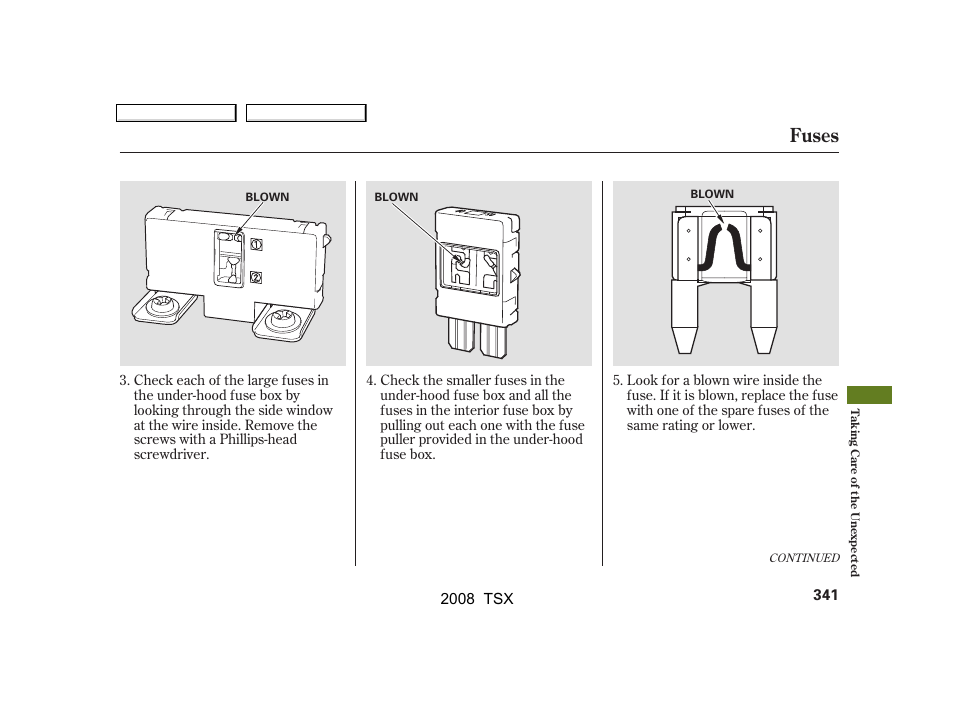 Fuses | Acura 2008 TSX - Owner's Manual User Manual | Page 344 / 388