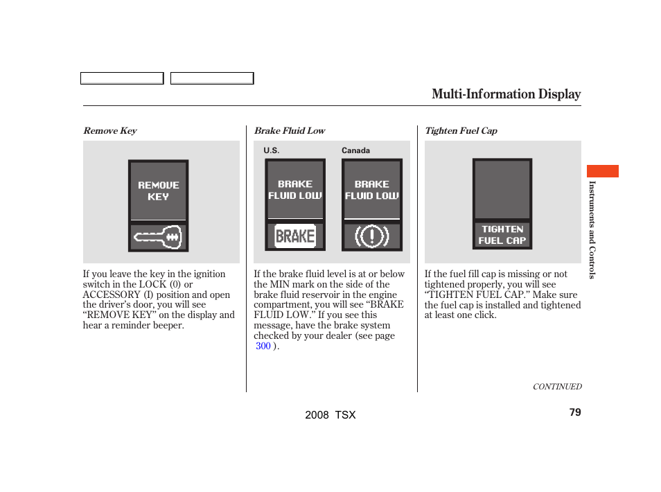 Multi-information display | Acura 2008 TSX - Owner's Manual User Manual | Page 82 / 388
