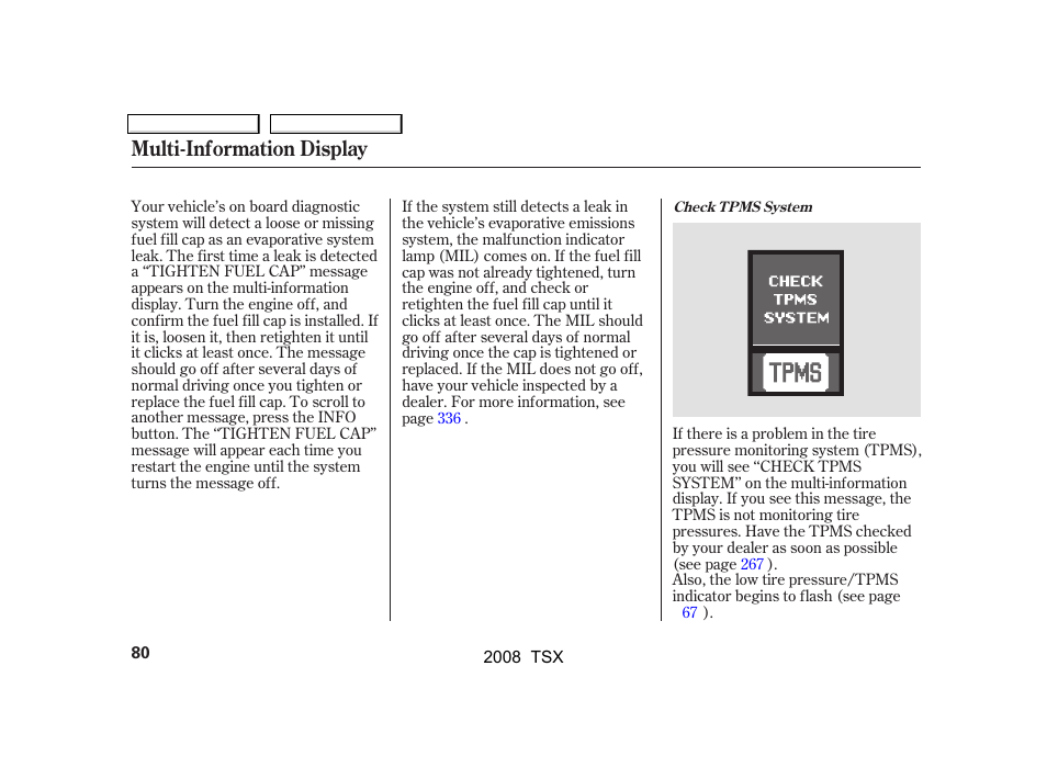 Multi-information display | Acura 2008 TSX - Owner's Manual User Manual | Page 83 / 388