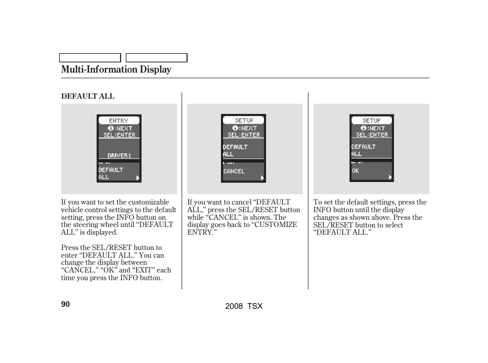 Multi-information display | Acura 2008 TSX - Owner's Manual User Manual | Page 93 / 388