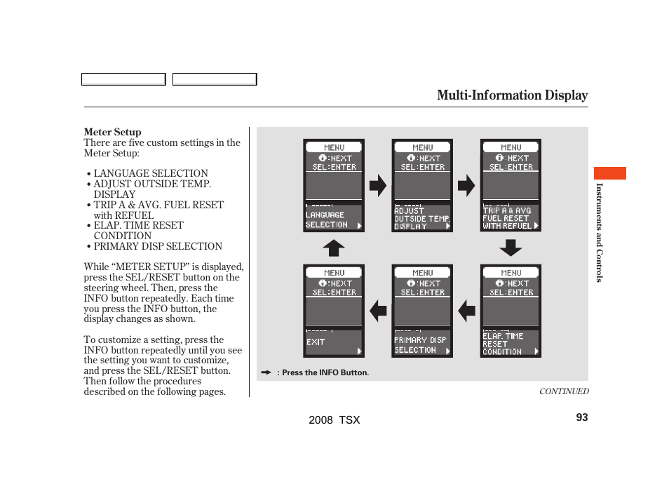 Multi-information display | Acura 2008 TSX - Owner's Manual User Manual | Page 96 / 388