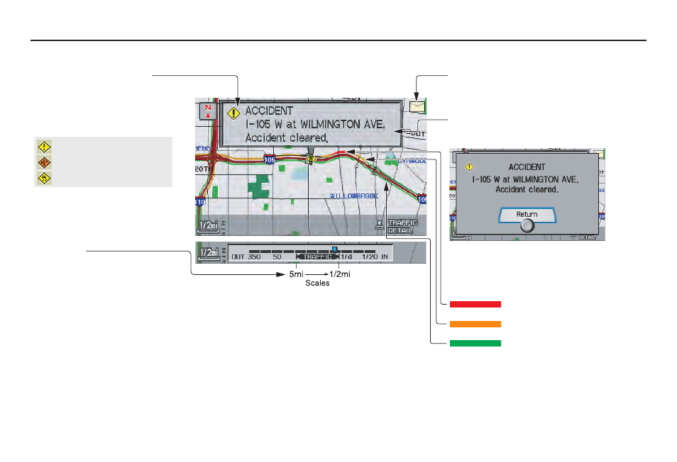Getting started, Traffic display legend | Acura 2007 MDX - Navigation Manual User Manual | Page 23 / 166