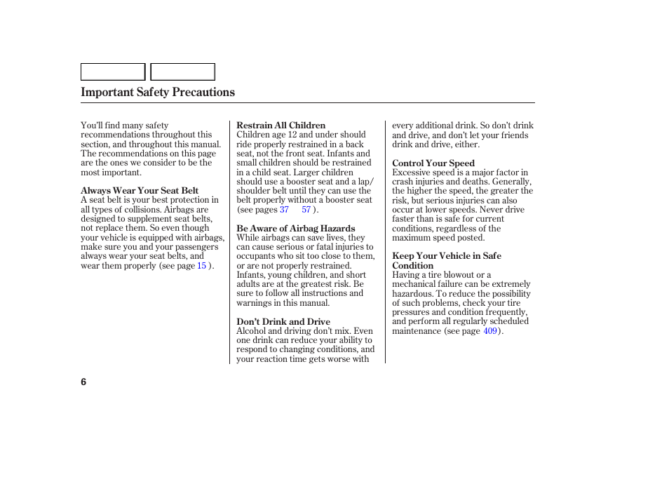 Important safety precautions | Acura 2007 MDX - Owner's Manual User Manual | Page 10 / 479